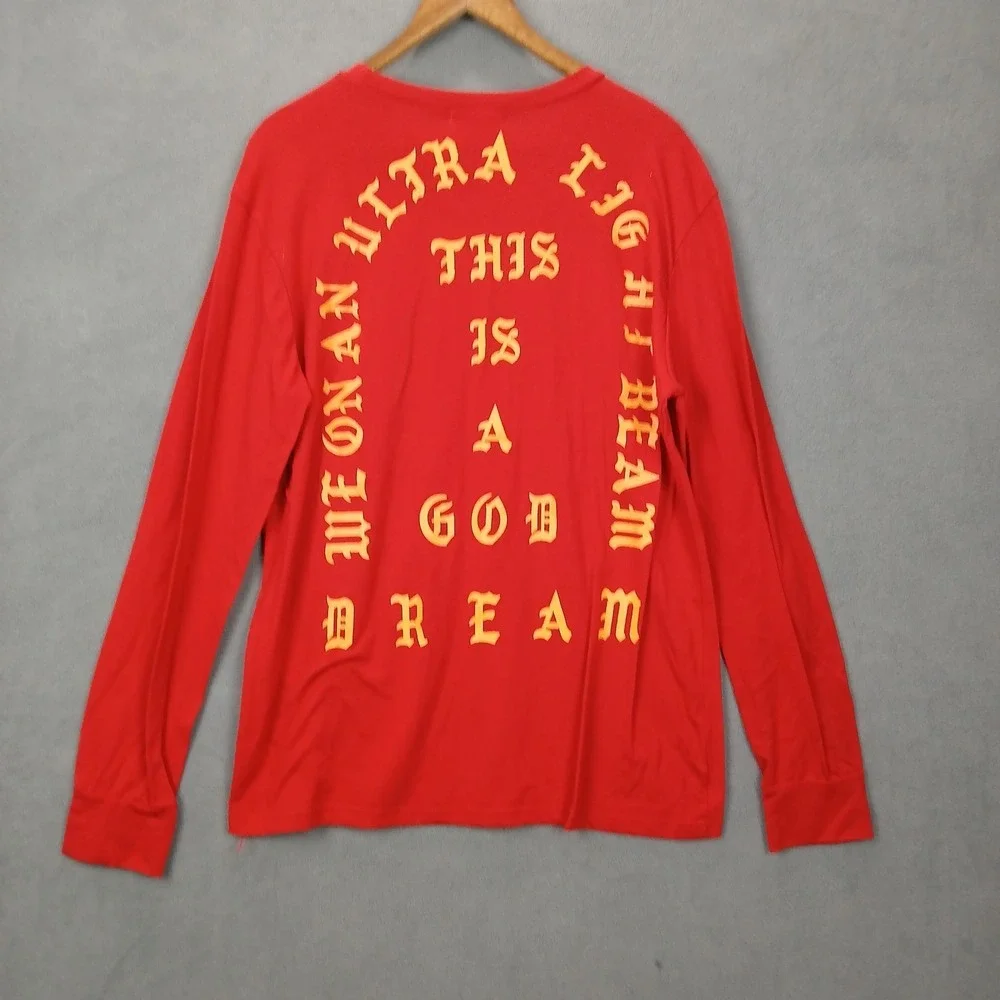 Fancyqube Knit T-Shirt Women Large Red I Feel Like Pablo Print Stretch Crew Neck